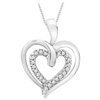 Carissima 9ct White Gold 0.07ct Diamond Double Heart Pendant on Chain Necklace 46cm/18"