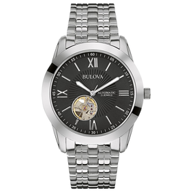 Bulova Automatic Men's Watch with Black Dial Analogue Display and Silver Stainless Steel Bracel