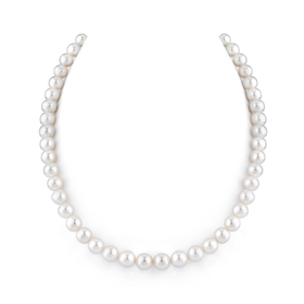 14K Gold White Freshwater Cultured Pearl Necklace - AAAA Quality, 18 Inch Princess Length