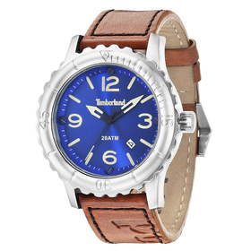 Timberland Cranston Men's Quartz Watch with Blue Dial Analogue Display and Brown Leather Strap 