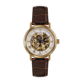 Rotary Men's Automatic Watch with White Dial Analogue Display and Brown Leather Strap GS00309/0