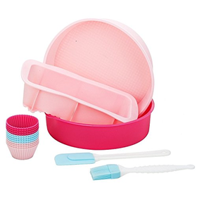 CookSpace ® 17 Piece Silicone Bakeware Baking Set - Cupcake, Round Cake, Loaf Moulds + Spatula 