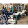 Hand Painted Patchwork Chairs, Multicoloured Patchwork Dining Chairs, Blues, Single, Set of Six