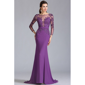 [USD 209.99] eDressit Long Sleeves Applique Purple Evening Dress Formal Dress