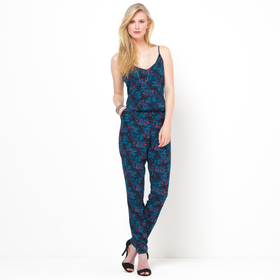 Tropical Printed Jumpsuit with Crossover Straps at Back