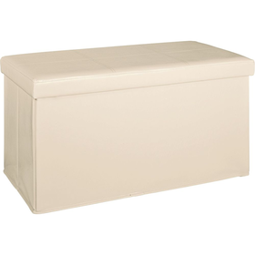 Large Leather Effect 105L Ottoman with Stitching Detail - Cream.