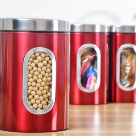 Vktech 3pcs Stainless Steel Window Canister Tea Coffee Sugar Nuts Jar Storage Set