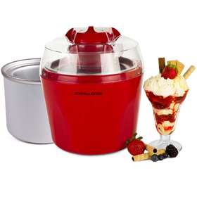 Andrew James Red Ice Cream, Sorbet and Frozen Yoghurt Maker With Spare Bowl