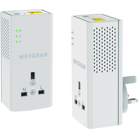 NETGEAR PLP1200-100UKS 1200 Mbps Powerline Ethernet Adapter Homeplug, Pass Through/Extra Outlet - Tw