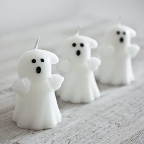 Set of 3 Halloween White Ghost Wax Candles