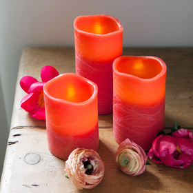 Set Of 3 Red Distressed Wax LED Candles