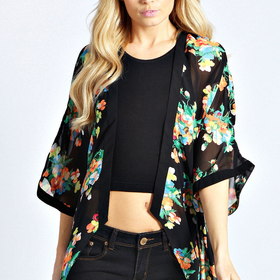 Alexa Black Floral Kimono