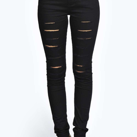 Jess Mid Rise Cut Leg Ripped Skinny Jeans