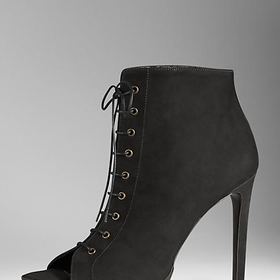 Nubuck Peep-Toe Platform Ankle Boots