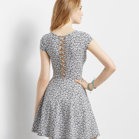 Daisy Lattice-Back Skater Dress