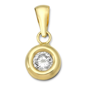 Miore 9 ct Yellow Gold Cubic Zirconia Rubover Round Pendant