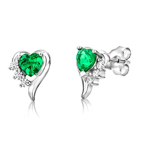 ByJoy 925 Heart Shaped Emerald Sterling Silver Stud Earrings