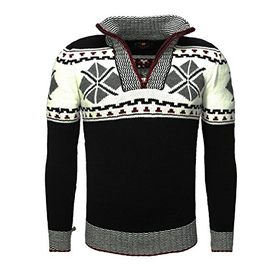 Tazzio Fairisle Chunky Knit Jumper With Stand-Up Collar 15452 - Bla...