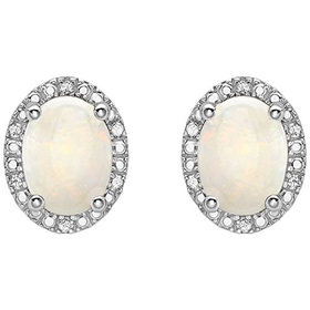 Carissima Gold 9ct White Gold Diamond and Opal Cluster Stud ...
