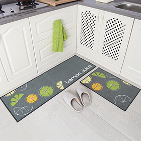 Carvapet 2 Piece Non-Slip Kitchen Mat Rubber Backing Doormat Runner Rug Set, Lemon Design (...