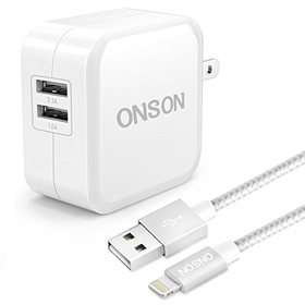 ONSON Dual Port Wall Charger with 6FT Lightning Cable