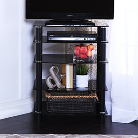 Walker Edison 35 Glass Media Storage Tower Black