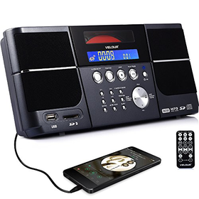 Portable Stereo CD Player VELOUR Boombox with FM Radio Clock ...