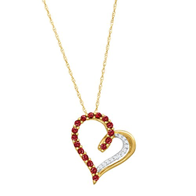 1/3 ct Created Ruby Heart Pendant Necklace with Diamonds in 14K ...