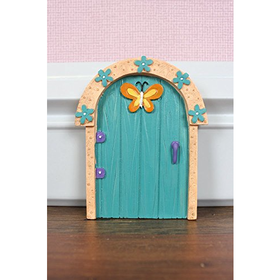 Jones Home and Gift Turquoise Fairy Door with Orange Butterfly, Multi-Colour
