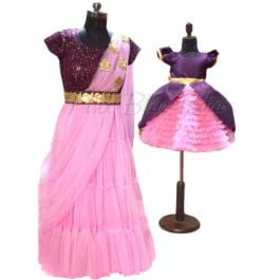 Purple Net Mother Daughter Matching Dress