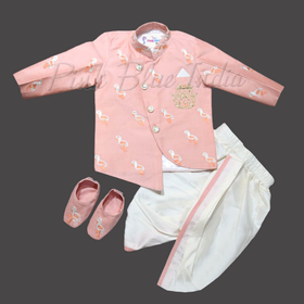 Newborn Flamingo Birthday Theme Jacket and Dhoti Set