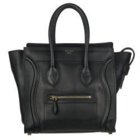 Celine Micro Black Leather Luggage Bag Tote | Overstock.com