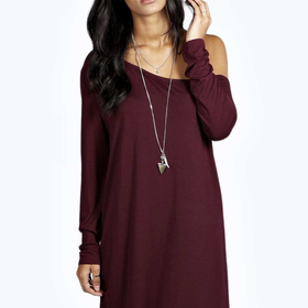 Rita Slash Neck Long Sleeve Slouch Dress