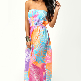 Heidi Neon Floral Elastic Waist Maxi Dress