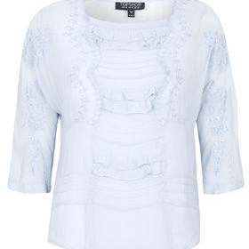 Cutwork Embroidered Frill Top - Pale Blue