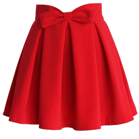 Sweet Your Heart Bowknot Pleated Skirt in Ruby Red