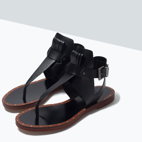 Fringed leather flat sandals