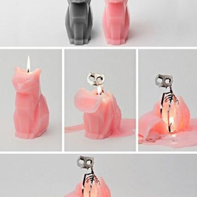 "Kisa Pyropet" Cat Candle (Light Grey)