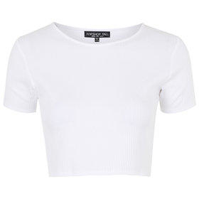 TALL Wide Ribbed Crop Top - White