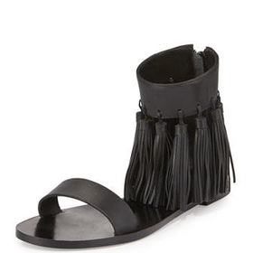 Loeffler Randall Lark Leather Tassel Sandal, Black