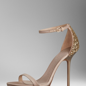 Embellished Detail Satin Platform Sandals