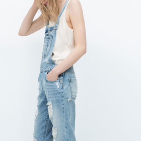 Ripped denim dungarees