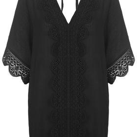 Scallop Trim Kaftan - Black