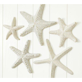 Carved Wood Starfish, Set of 5