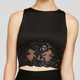 AQUA Crop Top - Faux Leather Lace Appliqu? Scuba