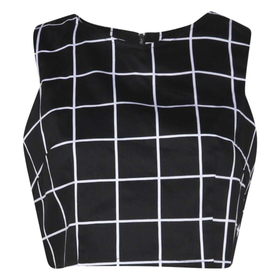 Millie Mono Grid Check Woven Crop Top