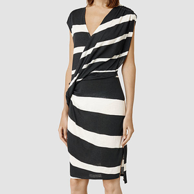 Womens Helix Stripe Dress (Chalk/Washed Black) | ALLSAINTS.com