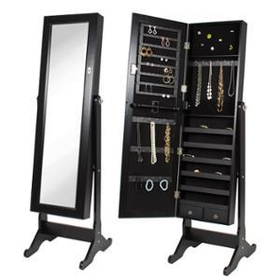 Walmart: Black Mirrored Jewelry Cabinet Amoire w Stand Mirror Rings, Necklaces, Bracelets