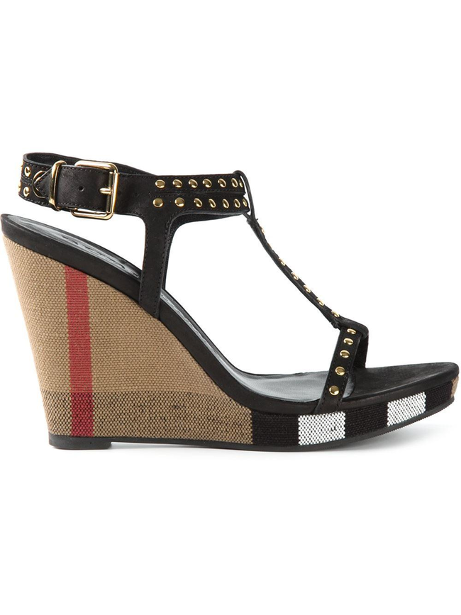 Burberry Studded Check Wedge Sandals Stefania Mode Farfetch Com Farfetch Com Price Drop Discount Codes Alerts Booly