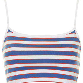 Square Neck Striped Crop Top - Blue